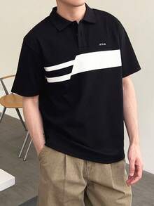SHEIN 男士條紋短袖休閒通勤 Polo 衫 - 彩色 - 查看 3