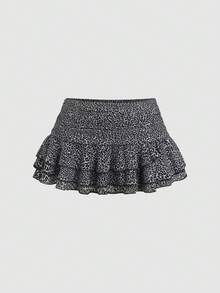 Elamini Women's Elegant Leopard Print Ruffle Hem Vacation Style Mini Skirt - Black - View 7