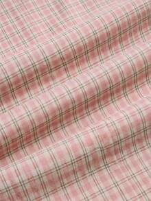 lacRébo Pink Plaid Lace Trim Sleeveless Top, Deep V-Neck Front Button Design - Pink - View 8