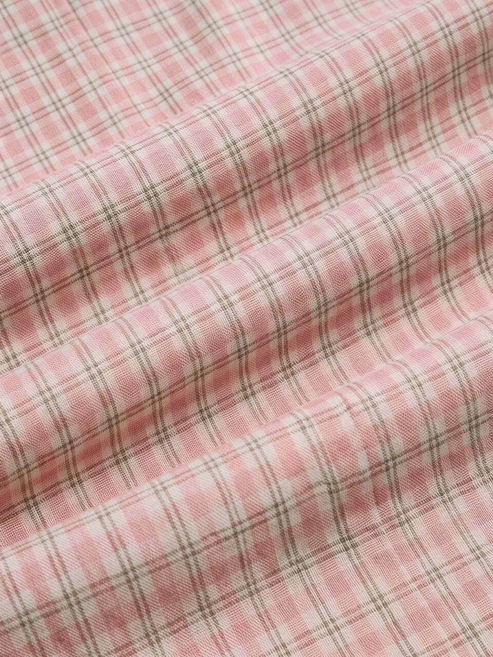 Pink Plaid Lace Trim Sleeveless Top, Deep V-Neck Front Button Design
