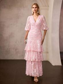 MOTF Soiréza SPRING/SUMMER WOMEN'S LACE TIERED DRESS, ROMANTIC LONG COCKTAIL GOWN - Multicolor - View 1