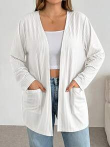 SHEIN Essnce كارديجان نسائي بمقاسات كبيرة للربيع/الصيف، كاجوال فضفاض مريح متعدد الاستخدامات بأكمام طويلة - أبيض - مشاهدة 2