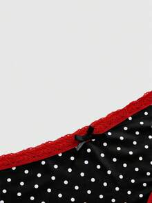 Strawberry Shortcake | ROMWE Cute Strawberry Collaboration Lace Patchwork Polka Dot Bow Non-Wired Women's Lingerie Set - Black - View 5