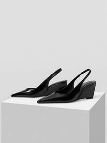 Mnmlis Pointed Wedge Heel Elegant And Simple Backspace Commuter Versatile Wedge Heel Shoes Fall Shoes - Black - View 2