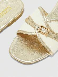 CUCCOO BIZCHIC Women's Fashion Metal Gold Buckle Color Matching Flat Sandals Spring - metallic gold - View 5