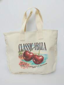 MUSERA 「Classic Ibiza」櫻桃圖案印花托特包 春夏度假性感假日配件 - 杏色5 - 查看 3
