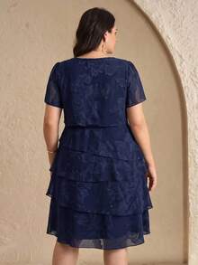 Reflora Vestido de verano elegante de talla grande con unicolor y capas con recortes - Azul - Ver 2