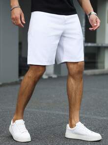 EGENSIO Men's Plus Size Denim Bermuda Wide Leg Shorts With Pockets - White - View 5