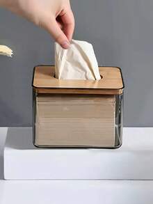 SHEIN Caja de pañuelos de mesa de centro para sala de estar de estilo nórdico minimalista y creativo, hecha de tabla compuesta, caja de papel transparente para restaurante - Gris - Ver 8