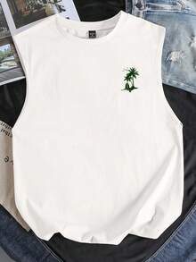 Manfinity Joysei White Plus Size Men's Slogan Palm Tree Print Tank Top - White - View 2