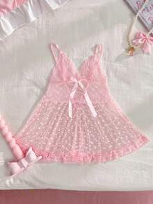 FairyFlirt Plus Size Lace Patchwork Nightgown 2pcs Set - Pink - View 1