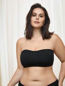 Bralution Plus Size Solid Color Ruched Bandeau Wire-Free Bra - Black - View 4