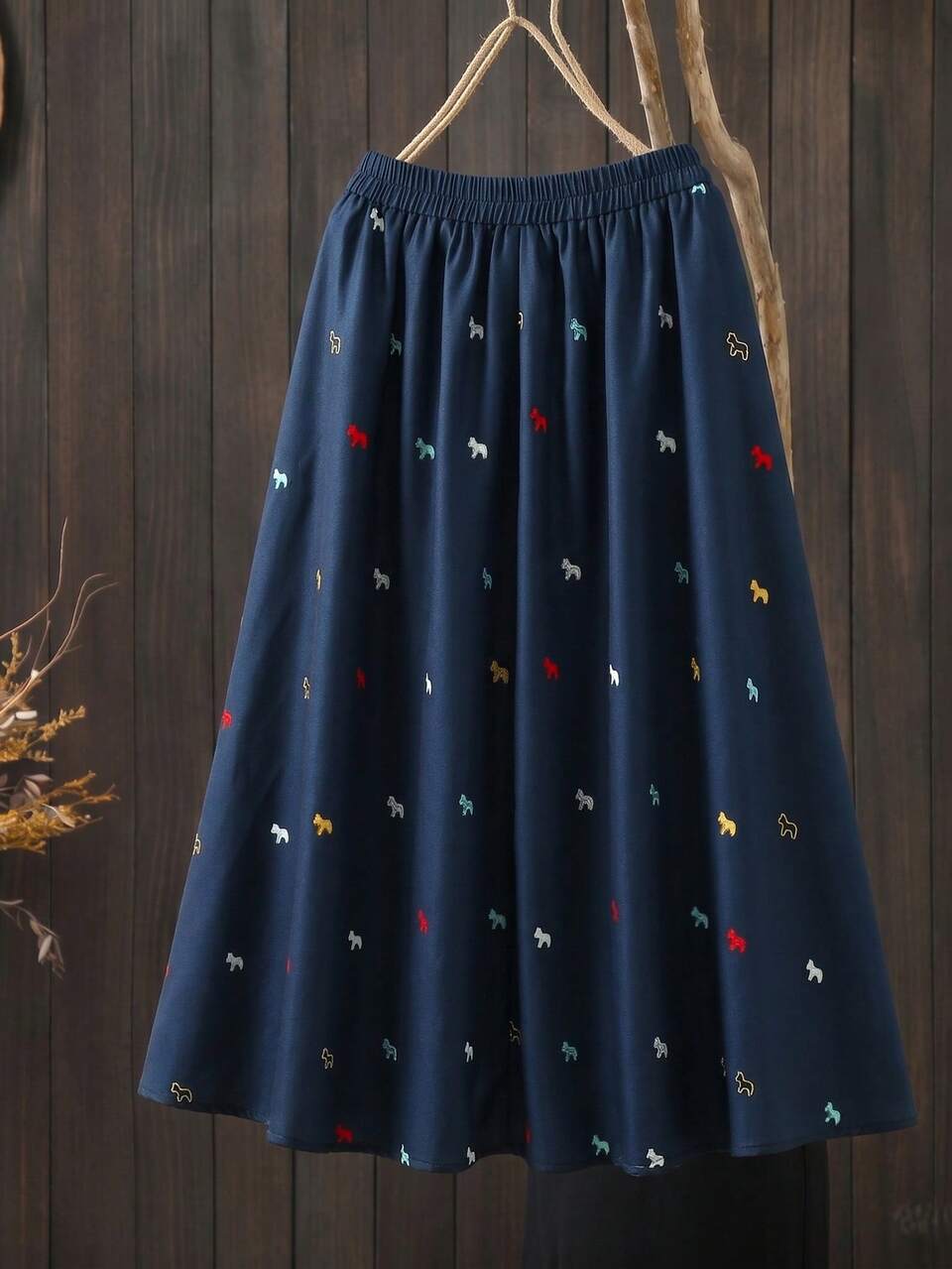 Plus Size Women's Animal Print Elastic Waist Casual Skirt