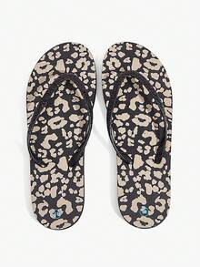 Grefit Women's Fashion Leopard Print Glitter Flat Flip Flop Sandals, Suitable For Home, Beach And Outdoor Wear For Christmas Beach Shoes - Black - View 6