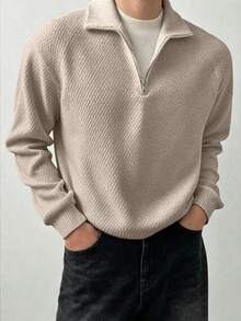 Manfinity Homme Suéter casual versátil de unicolor para hombre, otoño/invierno - Albaricoque - Ver 5