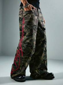 ROMWE MEN Jeans holgados con patrón bordado de camuflaje para hombre - Multicolor - Ver 7