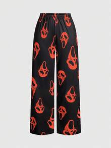 ROMWE Women's Dark Gothic Tank Top & Pants Ghost Face Pajama Set - Red - View 5