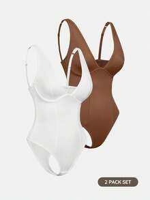 SHAPORA Women's Fashion Minimalist Solid Color Bodysuit 2pcs Set - Multicolor - View 16