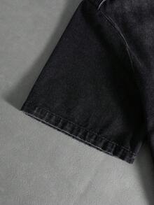 ROMWE MEN Street Life 男士立領單排扣休閒百搭日常牛仔夾克 - 黑色 - 查看 5