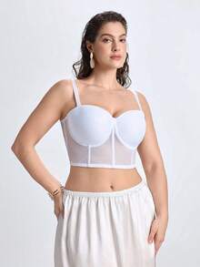 Slumbrini Plus Size Women Lace Bra With Removable Shoulder Strap, Comfortable Non-Slip Underwear - White - View 5