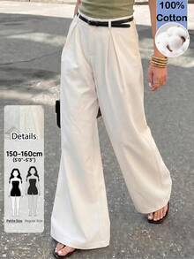 SHEIN PETITE 女款休閒白色西裝長褲，2026年春夏高品質新風格，時尚適合派對與通勤，展現洗練優雅造型 - 白色 - 查看 2