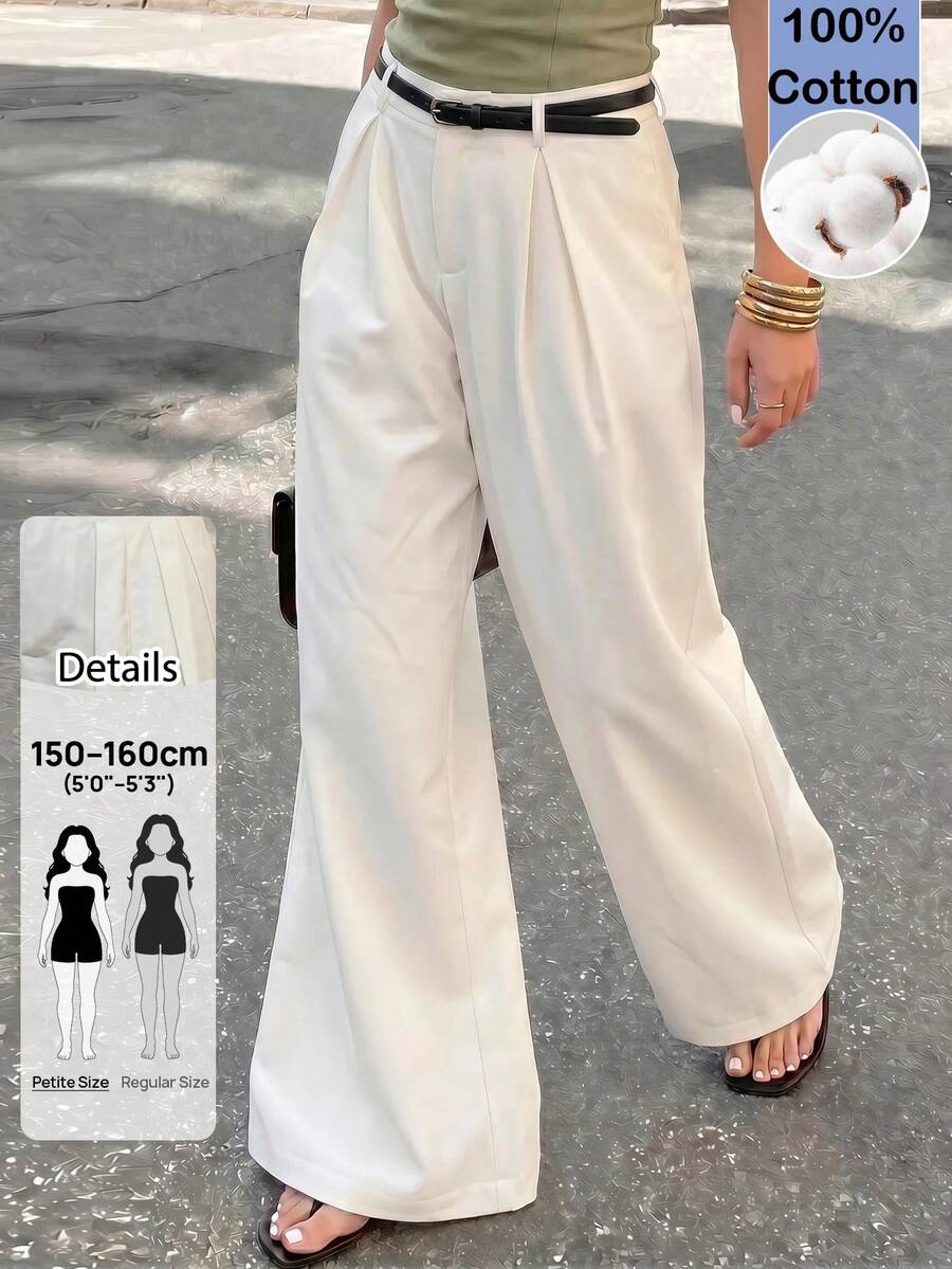SHEIN PETITE 女款休閒白色西裝長褲，2026年春夏高品質新風格，時尚適合派對與通勤，展現洗練優雅造型