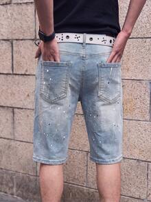 Manfinity EMRG Shorts de mezclilla casuales y versátiles para hombres, para uso diario y viajes, con bolsillo y diseño desgastado - Lavado ligero - Ver 2