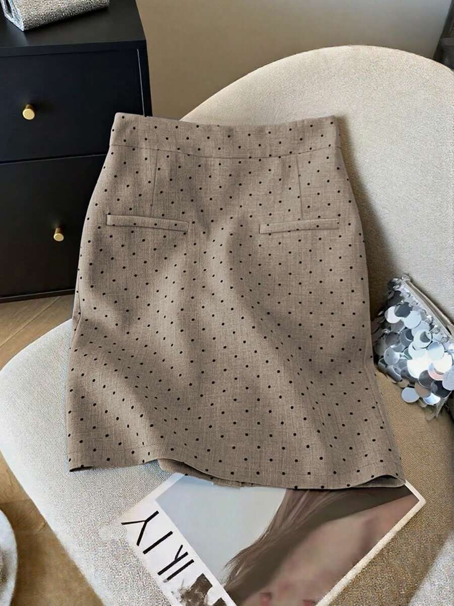 Everyssa 女款波點休閒百搭日常裙 - 摩卡棕 - 查看 1