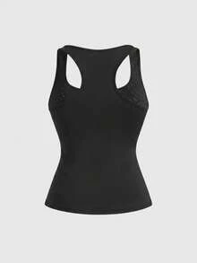 ROMWE Grunge Punk Women's Sequin Patchwork Rivet Decor Casual Versatile Daily Wear Top - Black - View 2
