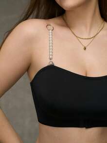 SHEIN Detachable Shoulder Straps Front Closure Wire-Free Design Plus Size Women's Bra - Black - View 4