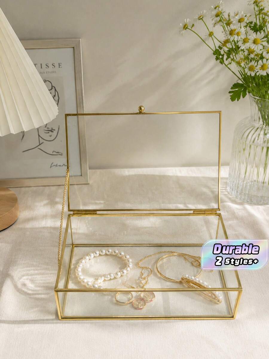 復古玻璃紀念品盒 長方形珠寶展示收納盒 化妝品盒 帶蓋盒 家居裝飾 - 彩色 - 查看 1