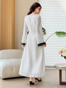 Yasmyna White With Black Polka Dot Lace Fitted Waist Women's Arabian Dress - Multicolor - View 3