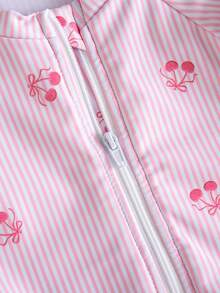 SHEIN Newborn Striped Cherry Print One-Piece Swimsuit - Baby Pink - View 4