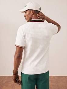 Manfinity Homme Men's Knitted Jacquard Solid Color Textured Ribbed Collar 3-Button Polo Shirt - White - View 2