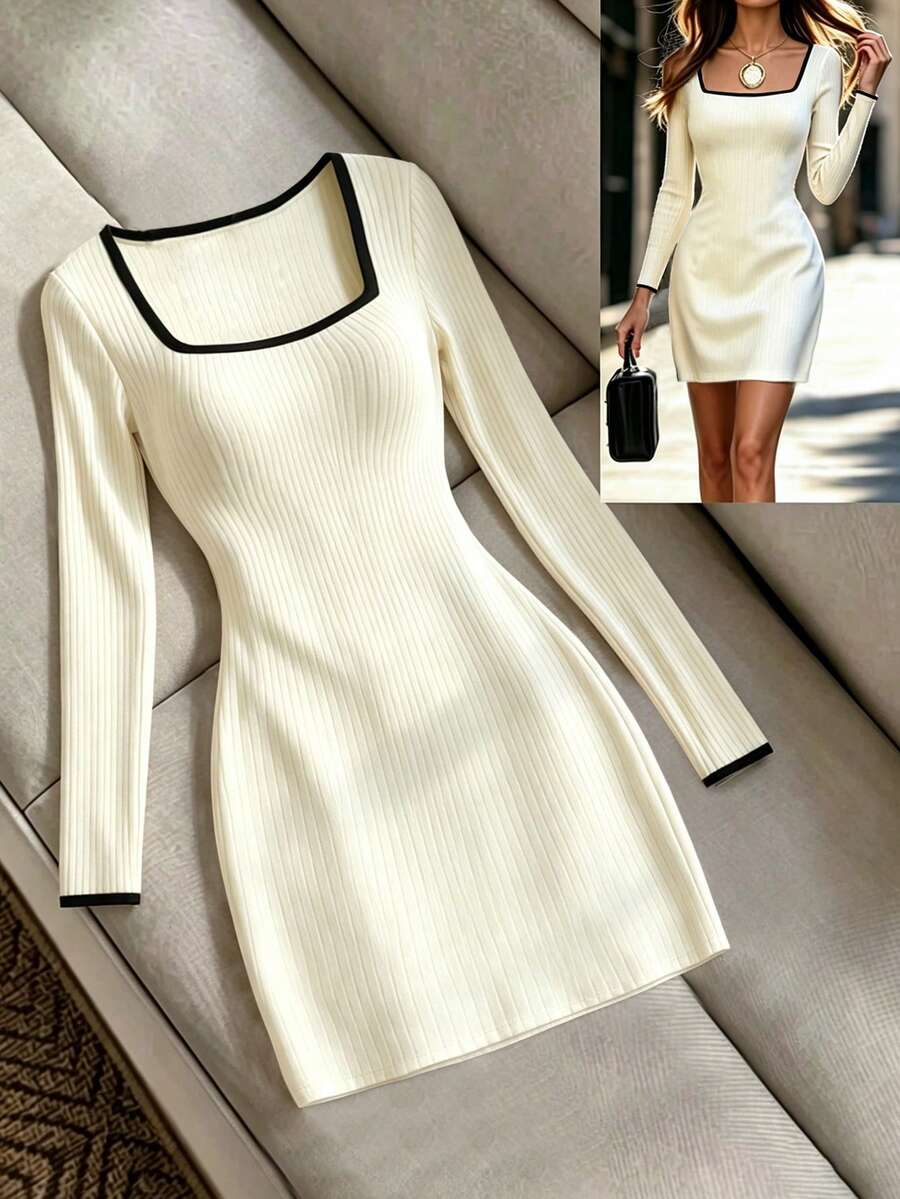 GlowEve Women's Colorblock Casual Minimalist Short Dress For Party And Travel - Black and White - View 1