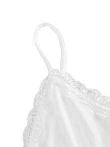 ROMWE Fairycore Women's Solid Color Splice Lace Camisole - White - View 3