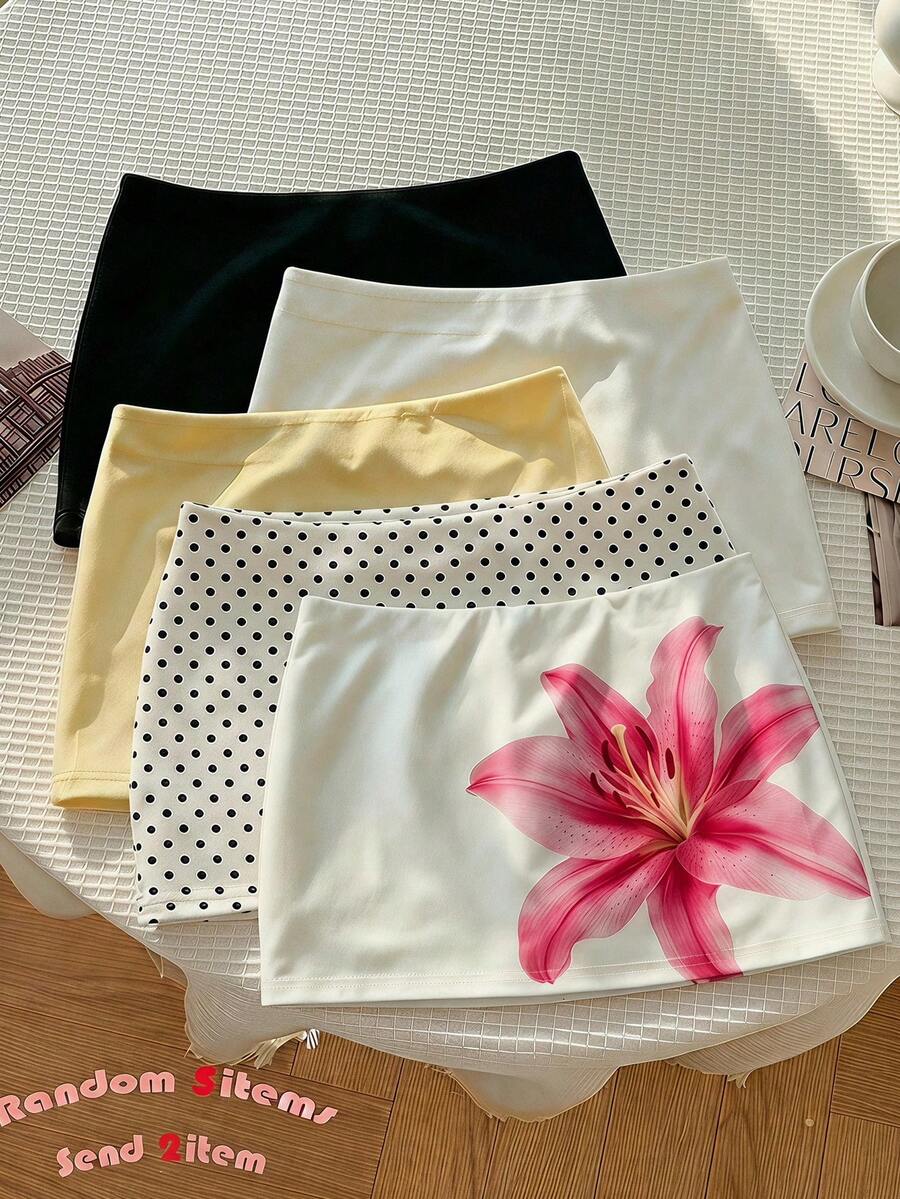 SHEIN Tween女孩休閒日常時尚白色波點裙附內建內搭褲,2件套白色裙子,買1送1 - 黑與白 - 查看 1