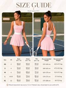 SHEIN Sports 1件淺粉色拼接女款運動洋裝，防走光，對比色，修身剪裁，適合跑步、健身、運動、瑜珈 - 淺粉色 - 查看 4