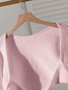 SHEIN Tween Girl Casual Versatile Solid Color Cropped Cardigan - Baby Pink - View 4
