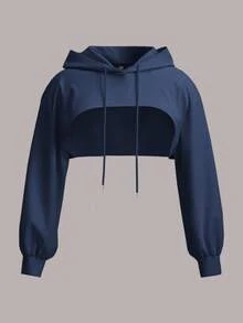 SHEIN EZwear 海軍藍大尺碼針織超短版運動衫 - 藏蓝色 - 查看 3