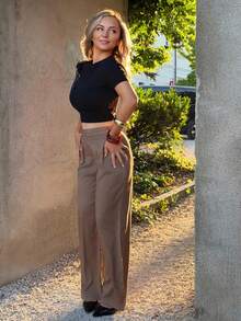Jeta Ari Pleated High Waist Elegant Commuter Wide Leg Pants In Fall/Winter - Rust Brown - View 4