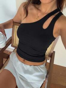 DAZY Women's One Shoulder Hollow Out Slim Fit Top Summer,Crop Tops Women Going Out Tops - Black - View 16