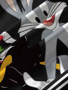 LOONEY TUNES X SHEIN 男嬰圓領字母卡通圖案拼色休閒日常長袖運動衫 - 白色 - 查看 5