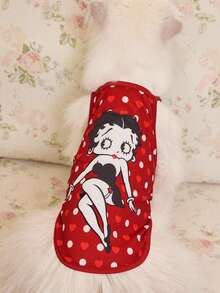 Betty Boop x SHEIN 1件卡通图案印花宠物背心/连衣裙，猫咪服装，狗狗服装，尺码 XXS-XXXXL，超小号，超大号，俏皮，性感，波点图案 - 紅色 - 查看 3