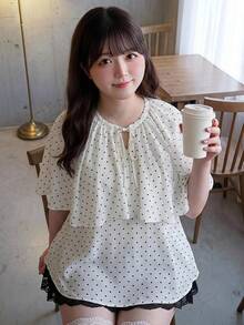 Bijouette 大尺碼夏季休閒波點印花襯衫 - 白色 - 查看 8