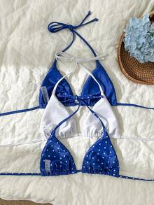 Swim Vcay Springbreak 女款海灘裝 夏季女裝 3件組 女士夏季純色細肩帶性感極簡風比基尼上衣 節慶波希米亞風 - 彩色 - 查看 2