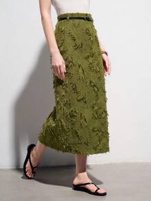 Aveloria Modichic Zebra Print Animal Pattern Random Print High Waist Straight Skirt With Belt, Minimalist Elegant Commute Old Money Style Versatile Skirt - Army Green - View 4