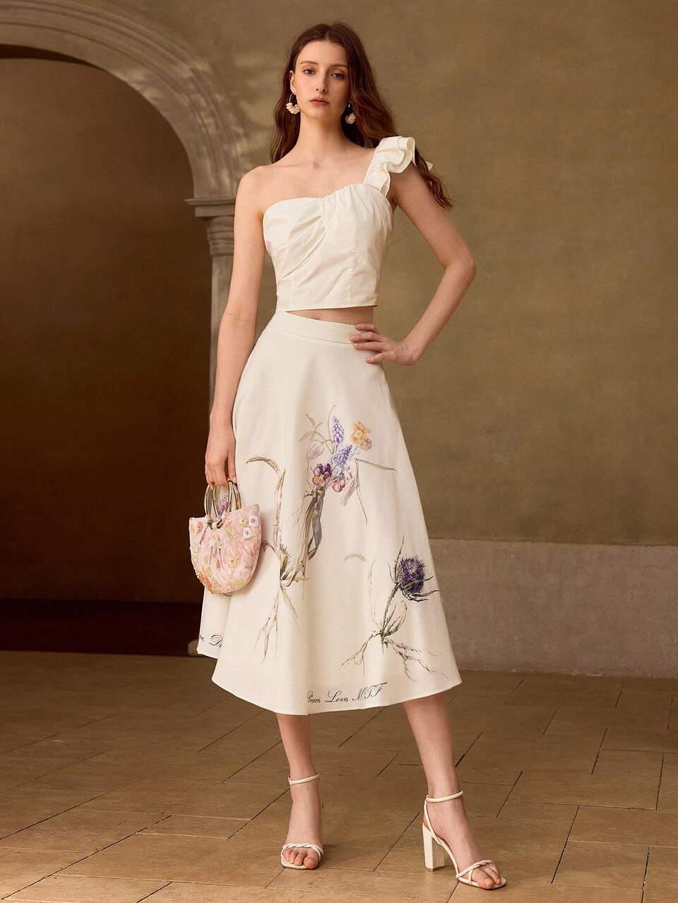 MOTF WOMEN'S SPRING/SUMMER PLACEMENT PRINT FLARE SKIRT HOLIDAY VACATION PASTEL ELEGANT