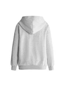 ROMWE Women's Y2K Millennium Sweet Hair Clip Pattern Print Hooded Double Zipper Sweatshirt - Light Grey - View 2