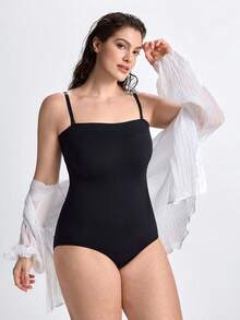 Slumbrini 1pc Plus Size Women's Black Seamless Shapewear, With Waist Cincher, Tummy Control, Butt Lifting Function, Flattens Stomach, Slims Figure, Waist Shaping - Black - View 8
